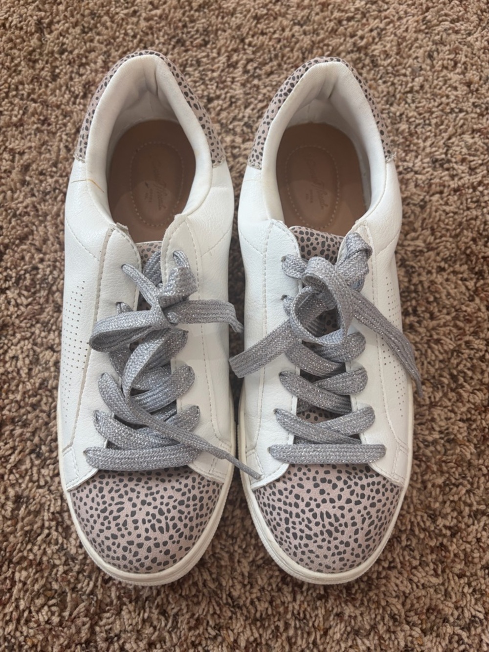 Target White Sneakers with Silver Laces and Taupe Speckled Accents